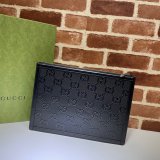 Gucci High Quality 646449 GG embossed pouch black bag