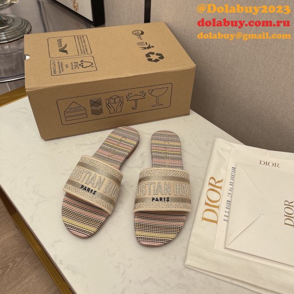 2021 Replica Christian Dior One-word embroidered slippers Shoes