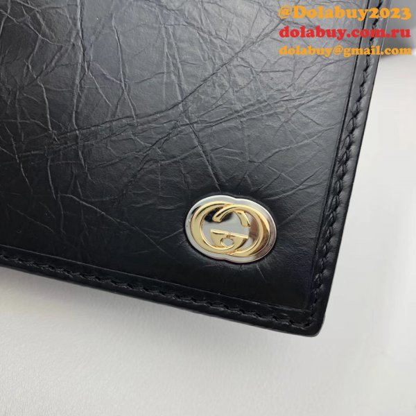 7 Star Gucci Replica Black Leather Wallet With Interlocking G575985