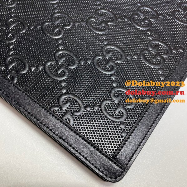 Gucci High Quality 646449 GG embossed pouch black bag