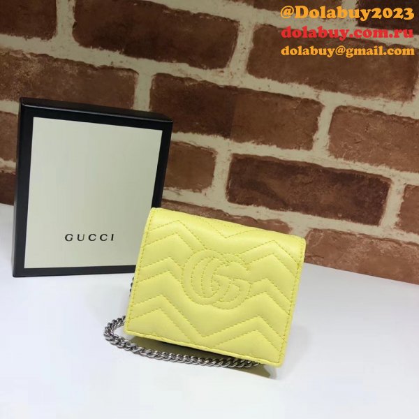 Best Pink/Yellow/Blue Gucci Replica GG Marmont card case 625693 wallet