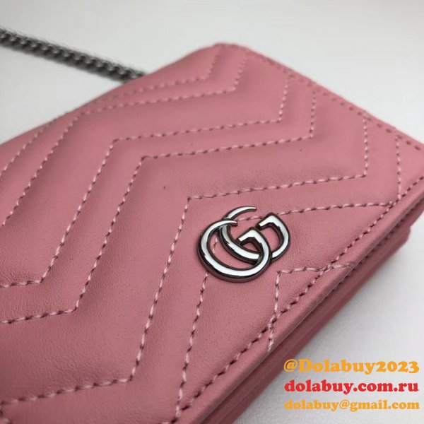 Best Pink/Yellow/Blue Gucci Replica GG Marmont card case 625693 wallet