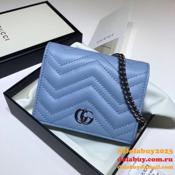 Best Pink/Yellow/Blue Gucci Replica GG Marmont card case 625693 wallet