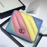 Best Pink/Yellow/Blue Gucci Replica GG Marmont card case 625693 wallet