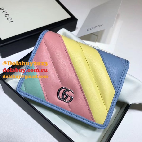 Best Pink/Yellow/Blue Gucci Replica GG Marmont card case 625693 wallet