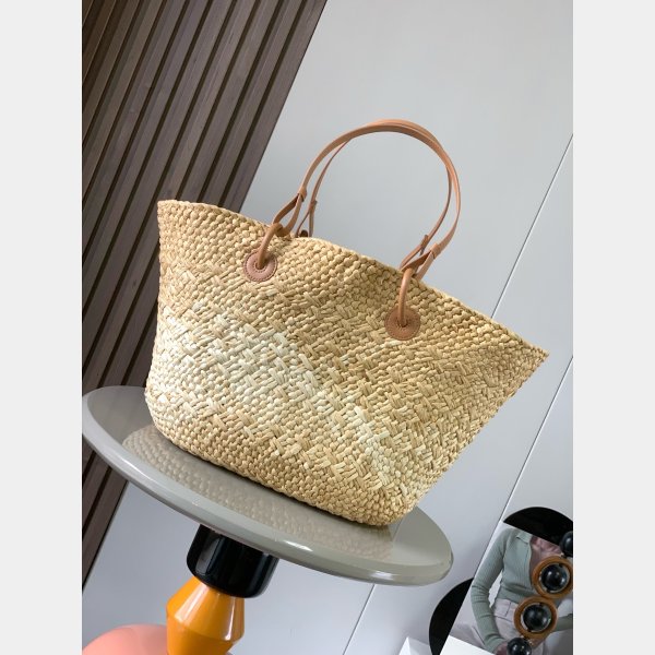 Perfect loewe Anagram Basket bag in iraca palm and calfskin 8008