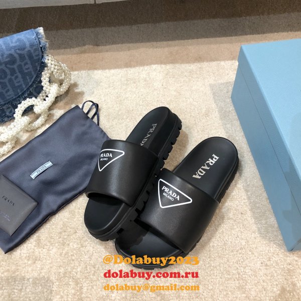 Replica Prada Black And White Leather slides