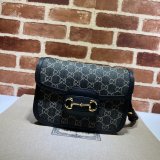 Gucci Designer Horsebit 1955 shoulder 602204 Fake bag in black and ivory GG