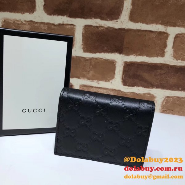 Fashion Gucci Replica Black Gucci Signature Card Case 522869 Wallet