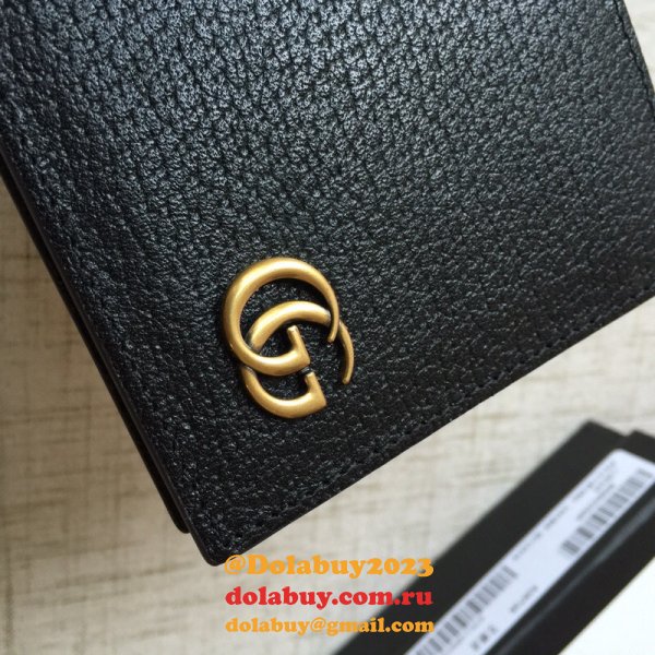 Gucci Fake 428726 China Black Leather GG Marmont Large Bi-Fold Wallet