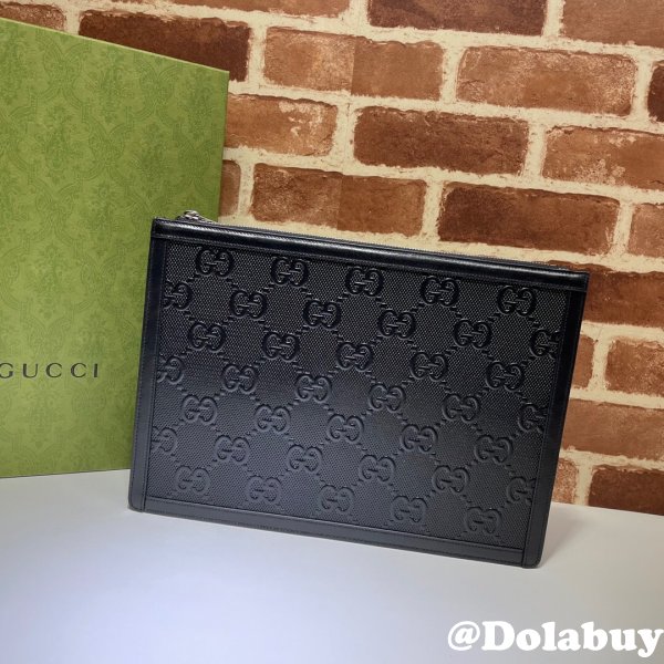 Gucci High Quality 646449 GG embossed pouch black bag