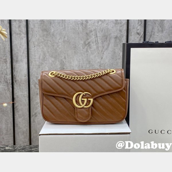 Gucci Replica GG Marmont 443497 small matelassé shoulder brown bag