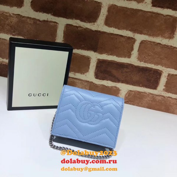 Best Pink/Yellow/Blue Gucci Replica GG Marmont card case 625693 wallet