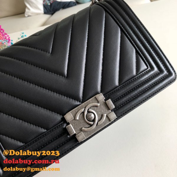 UK CC V Le Boy Top Quality Replica Black Bags Lambskin 25cm