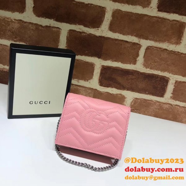 Best Pink/Yellow/Blue Gucci Replica GG Marmont card case 625693 wallet