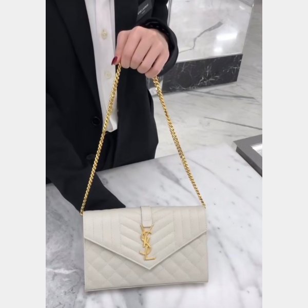 YSL Replica Saint Laurent Envelope Wallet on Chain WOC 620280 White Bag