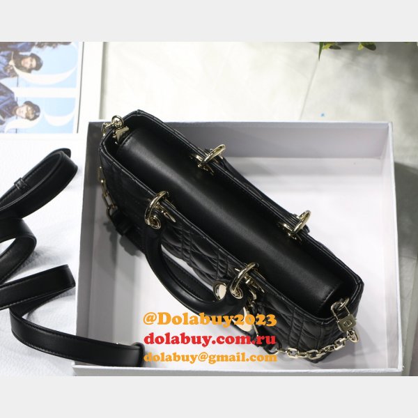 Dior High Quality Replica Black/White Lady Dior Cannage Tech Pouch 26cm