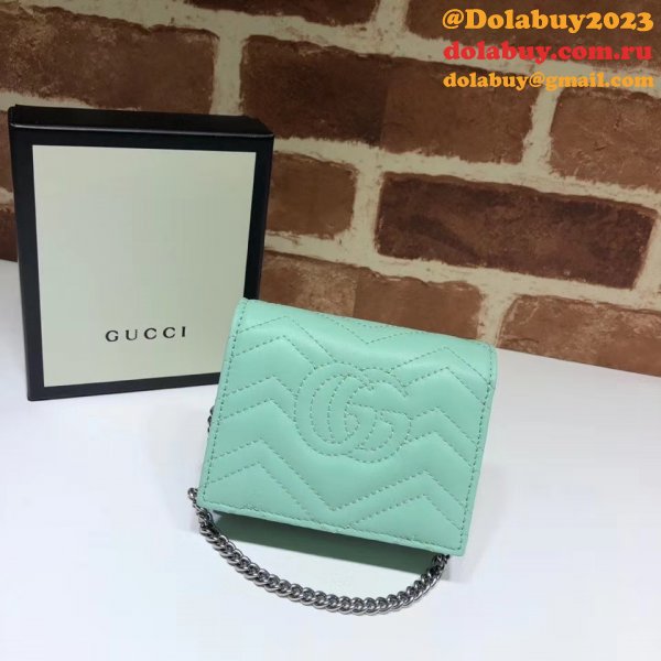 Best Pink/Yellow/Blue Gucci Replica GG Marmont card case 625693 wallet