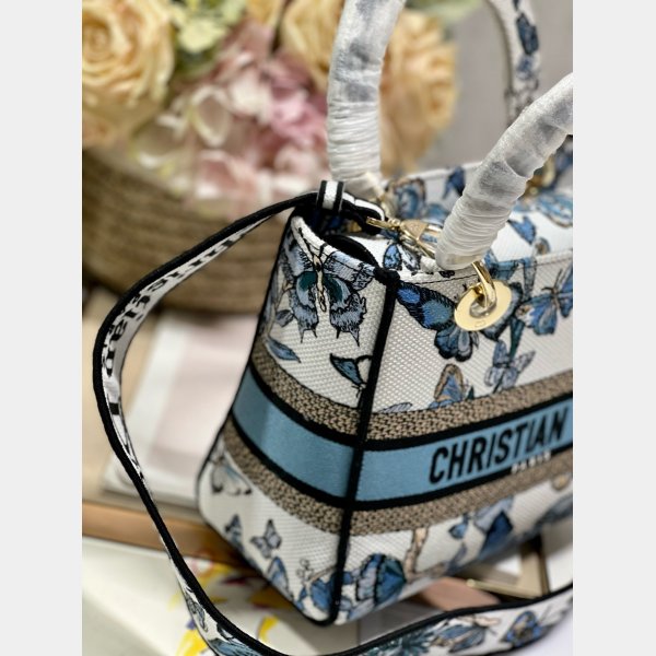 Blue/Pink Christian Dior Fake 9027 Five Grid Embroidery Lady Bag