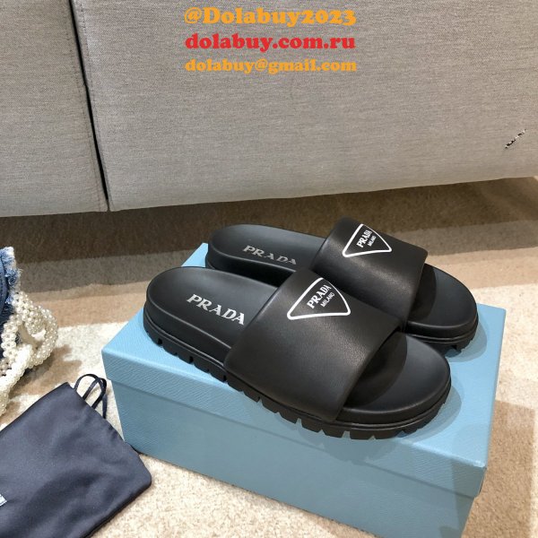 Replica Prada Black And White Leather slides