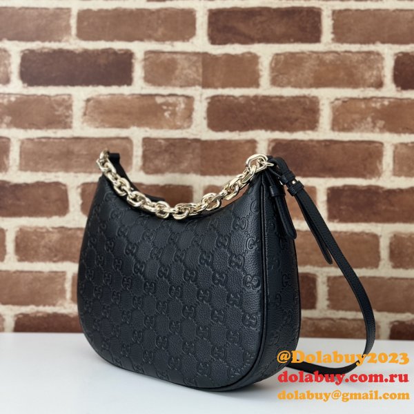 Knockoff Gucci GG Emblem Medium Shoulder Chain 820453 Black Bag