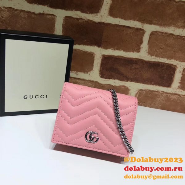 Best Pink/Yellow/Blue Gucci Replica GG Marmont card case 625693 wallet