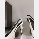 SAINT LAURENT HIGH HEEL WOOLEN SHOES WHITE/BLACK