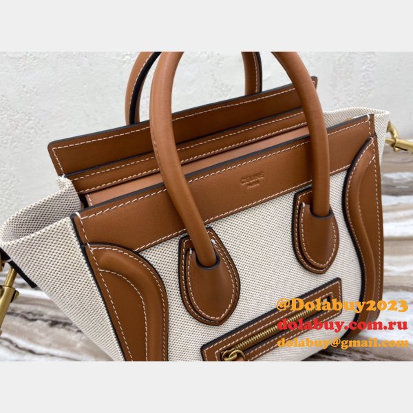 Brown/White Celine Micro Luggage Tote Bag Replica