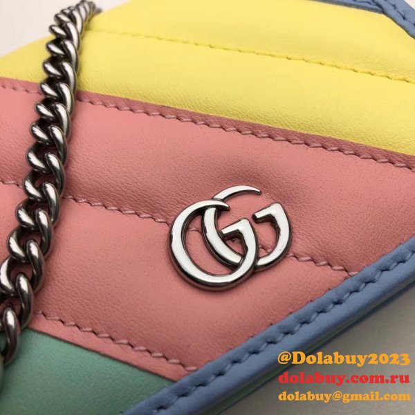 Best Pink/Yellow/Blue Gucci Replica GG Marmont card case 625693 wallet