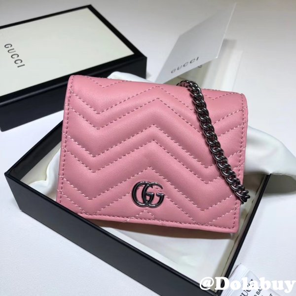 Best Pink/Yellow/Blue Gucci Replica GG Marmont card case 625693 wallet