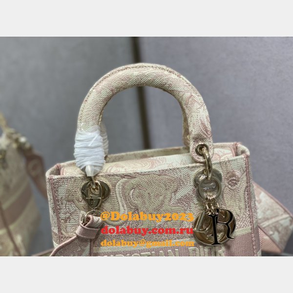 Top Quality Fake Lady Embroidery Canvas Dior 24CM Replica Bag