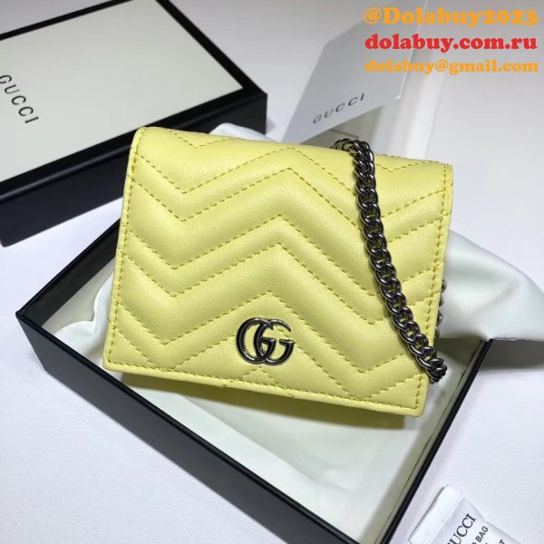 Best Pink/Yellow/Blue Gucci Replica GG Marmont card case 625693 wallet