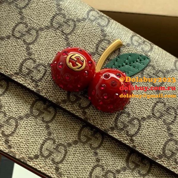 Gucci Designer Beige GG Supreme mini bag with cherries