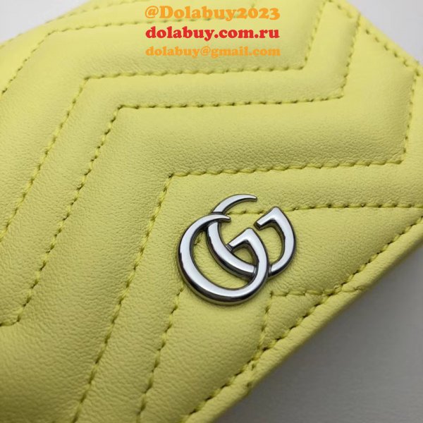 Best Pink/Yellow/Blue Gucci Replica GG Marmont card case 625693 wallet