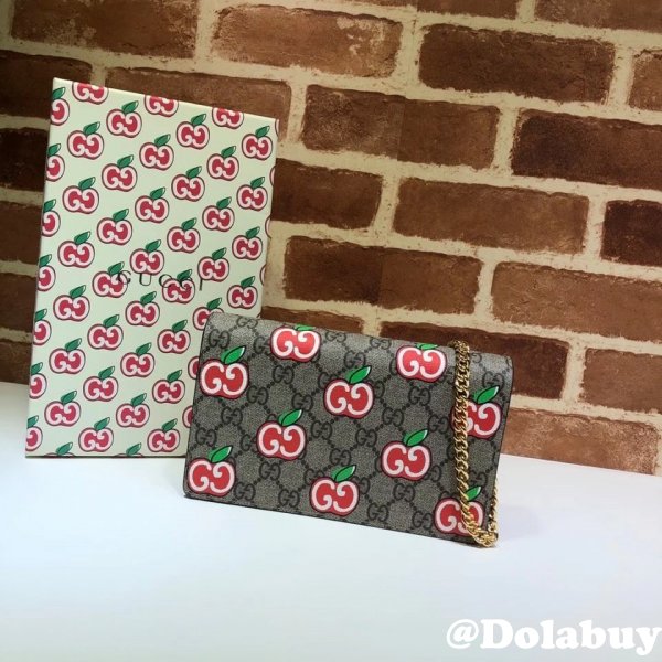 Gucci Wholesale Chain card case wallet with GG apple print