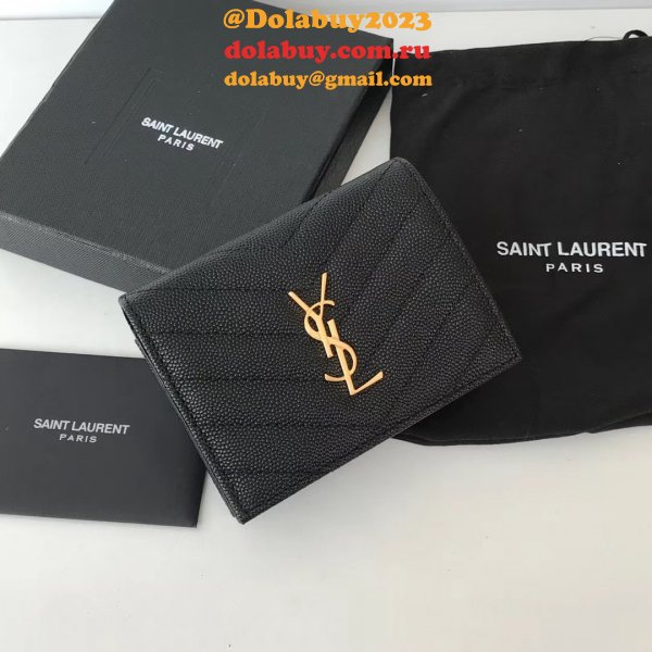 Fake YSL Saint Laurent Short MONOGRAM 459738 Black Wallet