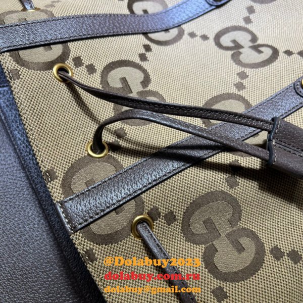 7 Star Gucci Backpack Replica 678829 with jumbo GG in camel and ebony GG canvas